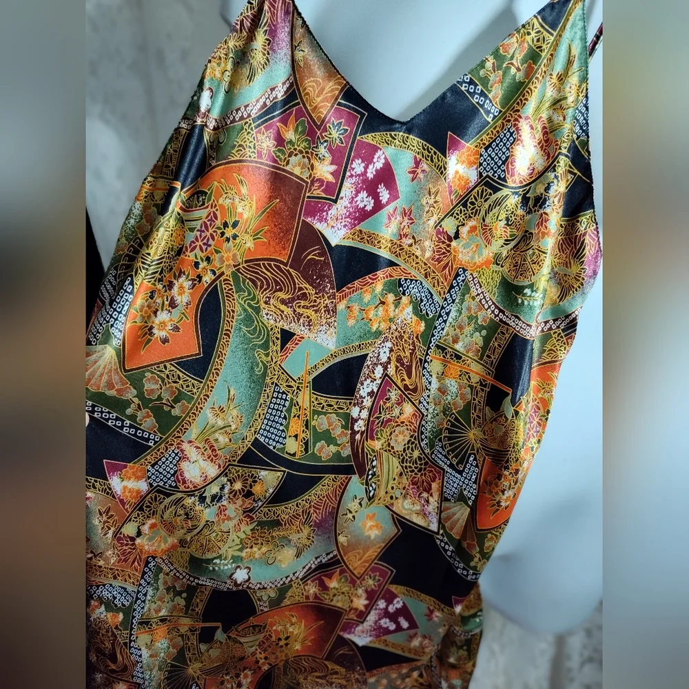 Innermost Chemise Nightgown Sexy Multicolor Oriental Design In Satin